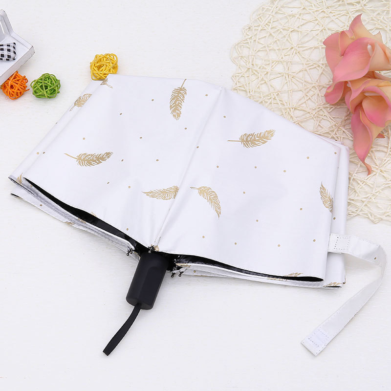 韓國創意小清新燙金羽毛折疊晴雨傘女太陽傘黑膠防曬紫外線遮陽傘