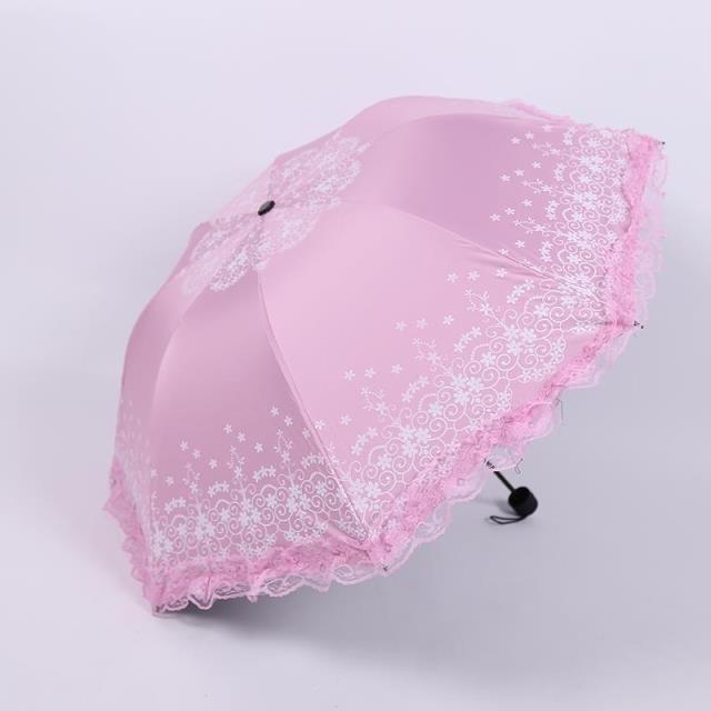 2017新品禮品傘新款兩用晴雨傘三折疊學生創意櫻花蕾絲黑膠太陽傘