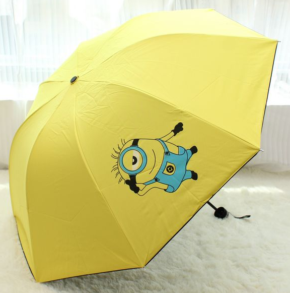 創意卡通黑膠遮陽傘防紫外線折疊晴雨傘太陽傘小黃人防曬傘