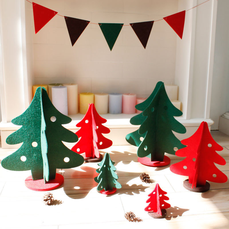 云木雜貨 毛氈不織布圣誕樹立體紅綠圣誕樹圣誕節裝飾品桌面擺件