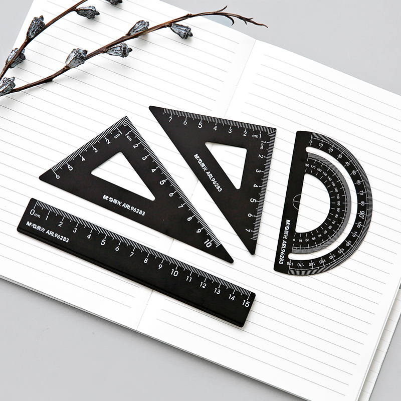 云木雜貨 簡系列黑色金屬套尺合金直尺三角板套裝學習考試文具
