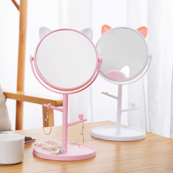 貓耳朵化妝鏡 兩用化妝鏡 耳環架化妝鏡
