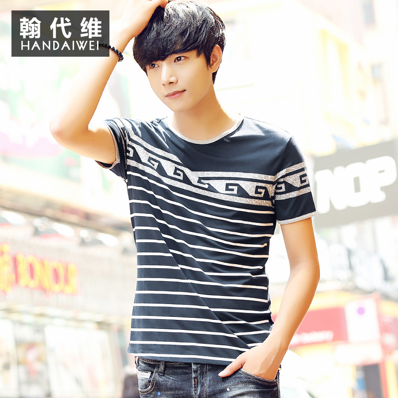 夏季男士短袖t恤 韓版修身體恤青年小衫條紋上衣服潮